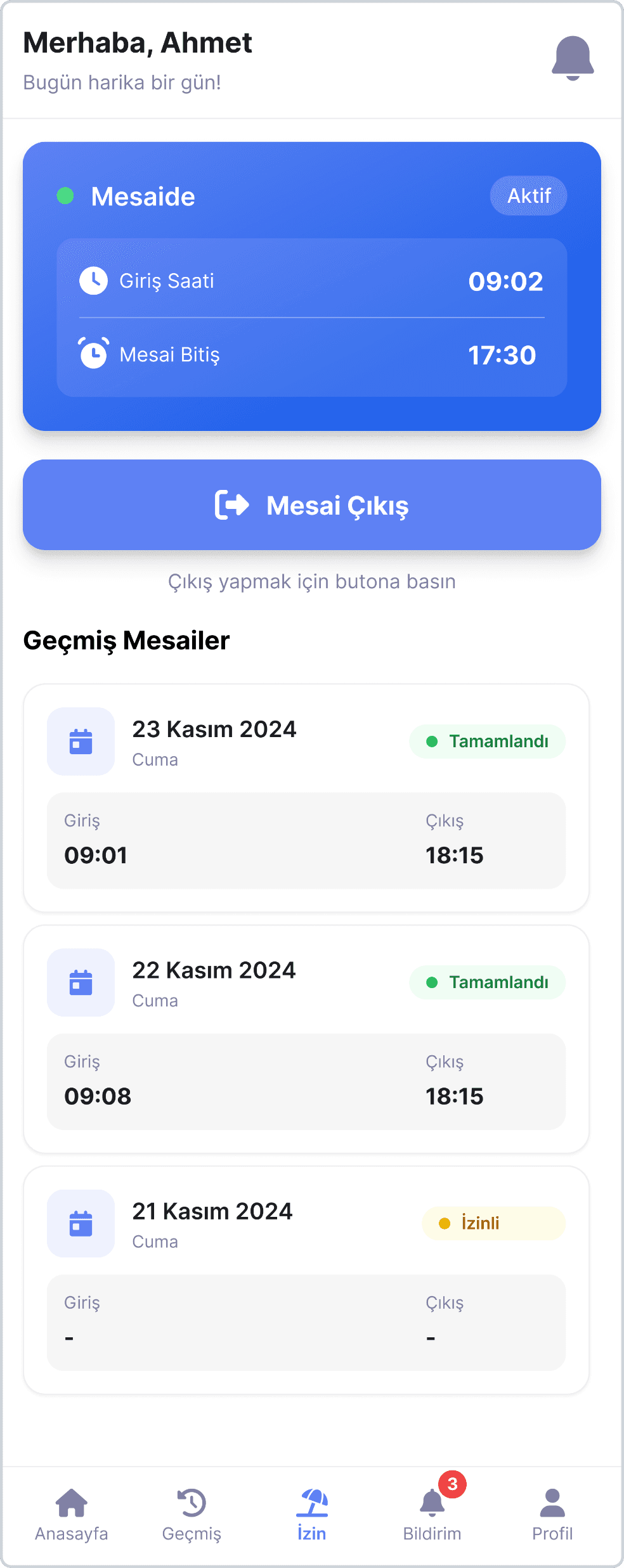 Point PDKS mobil uygulaması — mesai durumu ekranı